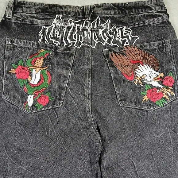 Ninth Fall Ambush Jeans Mens 36 Acid Wash Black Denim Embroidered Graffiti Snake - Picture 8 of 8